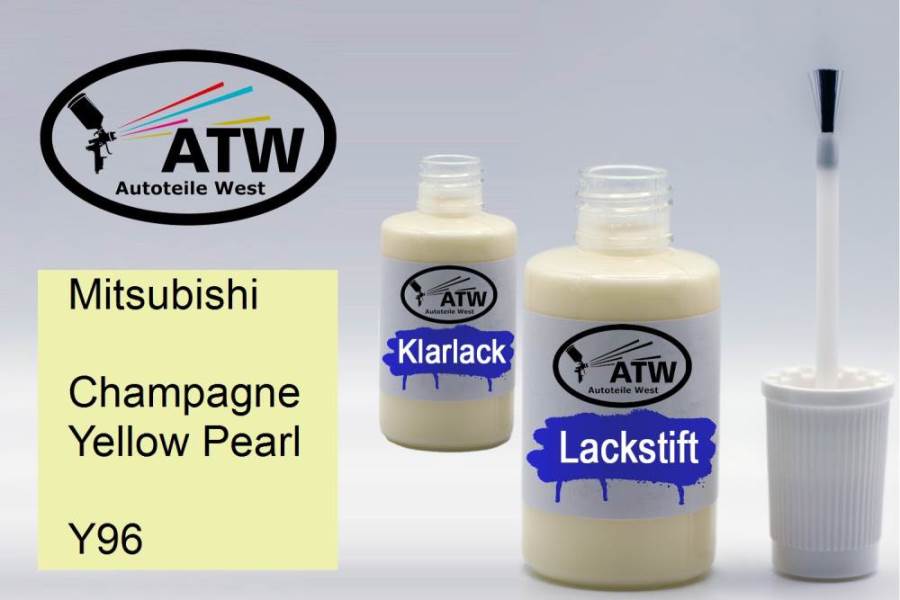 Mitsubishi, Champagne Yellow Pearl, Y96: 20ml Lackstift + 20ml Klarlack - Set, von ATW Autoteile West.